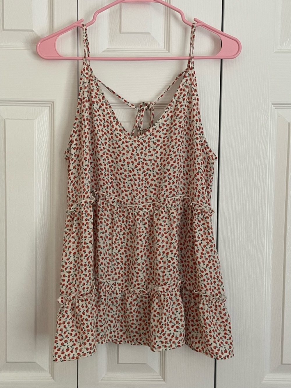 Sienna Sky Cream Floral Spaghetti Strap Tank with Coral Flower Print